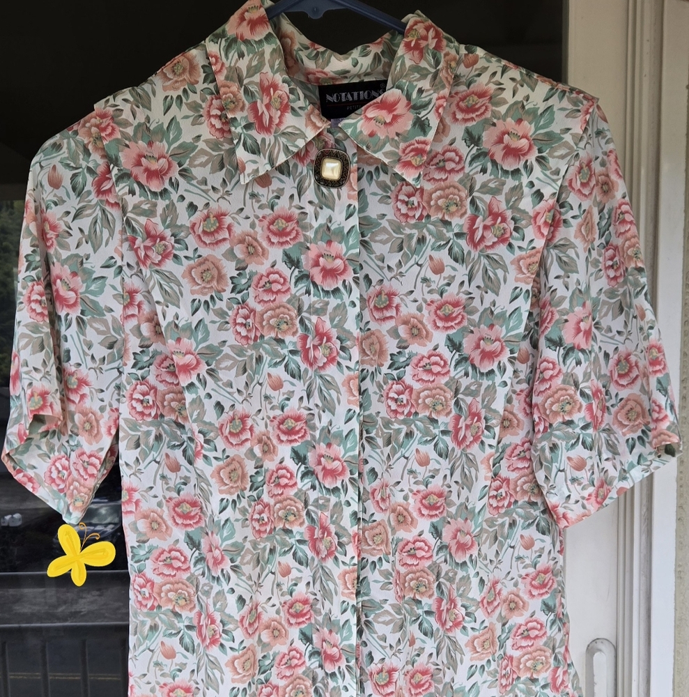 Vintage Notations Floral 90s Librariancore Blouse Size Petite 8